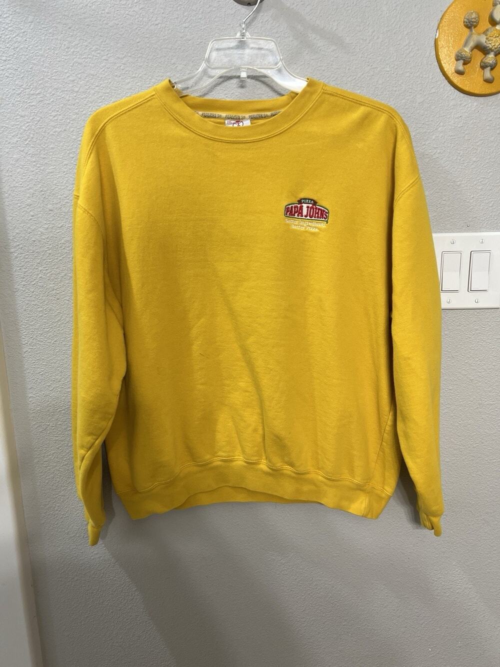 Vintage Papa Johns Sweatshirt Mens 3XL Yellow Embroidered Logo Y2K Crewneck